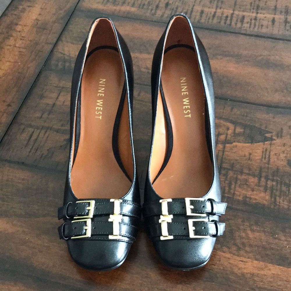 Nine West Chunky Heels with Gold Buckle Detail